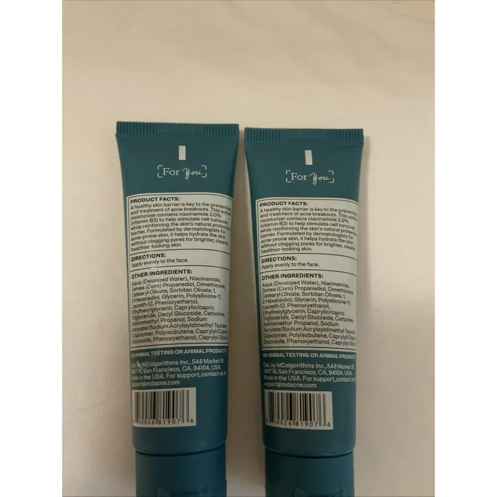 2 MDacne Facial Moisturizer with Niacinamide 2% Oil-Free Daily Hydrating & Sooth